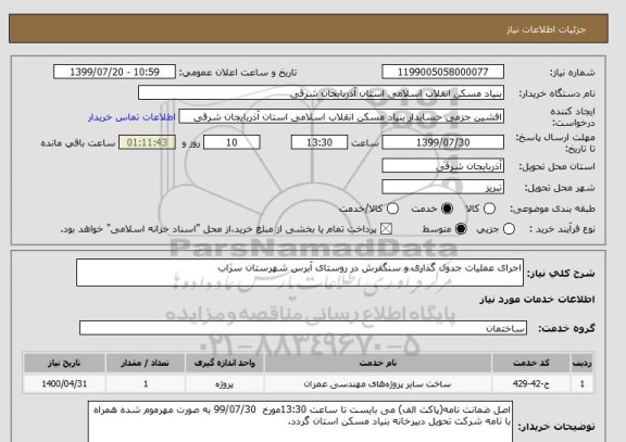استعلام اجرای عملیات جدول گذاری و سنگفرش در روستای آبرس شهرستان سراب