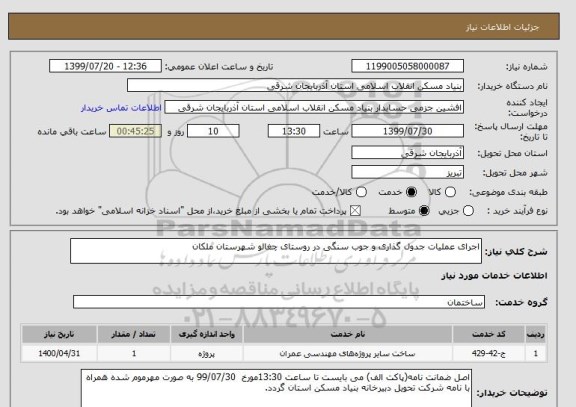 استعلام اجرای عملیات جدول گذاری و جوب سنگی در روستای چغالو شهرستان ملکان