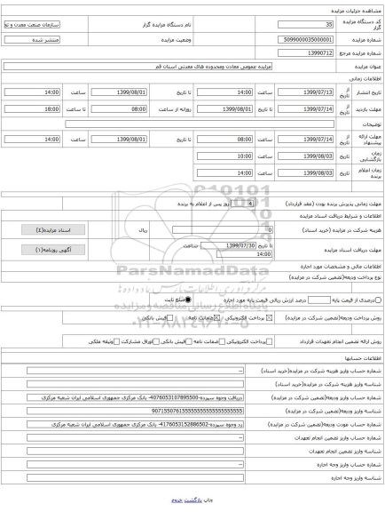 مزایده عمومی معادن ومحدوده های معدنی استان قم