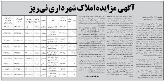 مزایده،مزایده فروش املاک کاربری مسکونی نوبت دوم