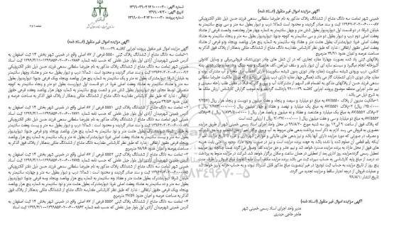 مزایده،مزایده سه دانگ مشاع از ششدانگ پلاک ثبتی 5550 فرعی