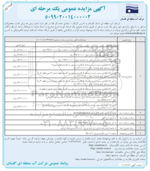 مزایده عمومی , مزایده اجاره زمین ها برای کشت محصولات زراعی