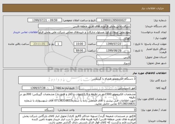 استعلام 3 دستگاه الکتروموتور همراه با گیربکس