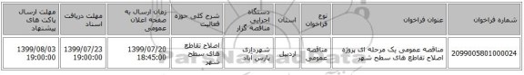 مناقصه عمومی یک مرحله ای پروژه اصلاح تقاطع های سطح شهر 