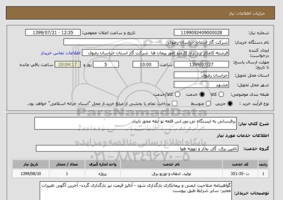 استعلام برقرسانی به ایستگاه تی بی اس قلعه نو آبقه محور تایباد