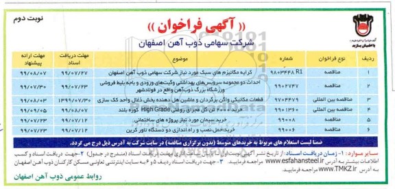 فراخوان مناقصه فراخوان مناقصه کرایه مکانیزم های سبک ... - نوبت دوم 