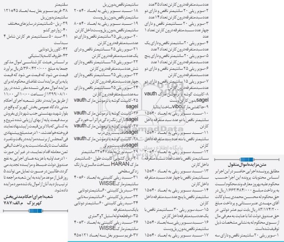 مزایده فروش انواع سوپر ریلی ،  کابینت گوشه یا ترموشن..
