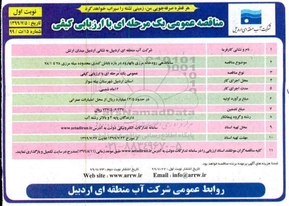 مناقصه ،مناقصه ساماندهی رودخانه مرزی