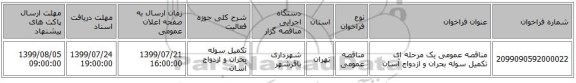 مناقصه عمومی یک مرحله ای تکمیل سوله بحران و ازدواج آسان 