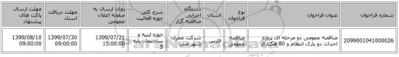 مناقصه عمومی دو مرحله ای پروژه احداث دو پارک انتظام و 80 هکتاری