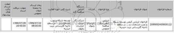 فراخوان ارزیابی کیفی توسعه شبکه و نصب انشعابات و ... در سطح ناحیه گازرسانی تربت حیدریه