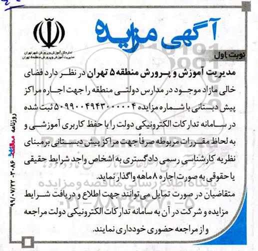 مزایده, مزایده واگذاری به اجاره  فضای خالی مازاد 
