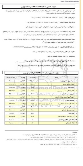 مزایده ضایعات ورق صنعتی نوع یک