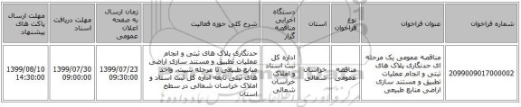 مناقصه عمومی یک مرحله ای حدنگاری پلاک های ثبتی و انجام عملیات تطبیق و مستند سازی اراضی منابع طبیعی 