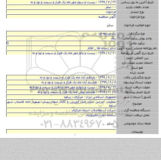 عملیات اجرایی سازه تانک کلرزنی و کانال انتقال پساب تصفیه خانه فاضلاب شهر ساوه