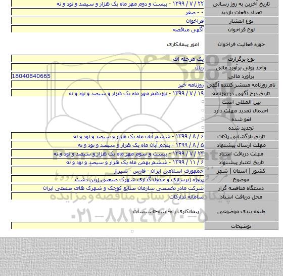 پروژه زیرسازی و جدول گذاری شهرک صنعتی زرین دشت