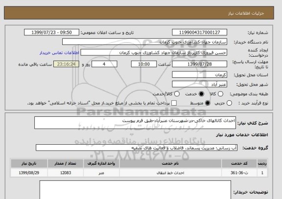 استعلام احداث کانالهای خاکی-در شهرستان عنبرآباد-طبق فرم پیوست