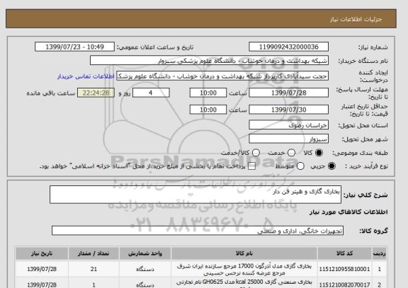 استعلام بخاری گازی و هیتر فن دار 