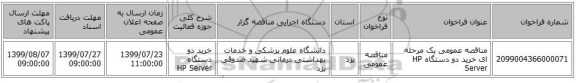 مناقصه عمومی یک مرحله ای خرید دو دستگاه HP Server