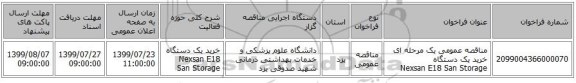 مناقصه عمومی یک مرحله ای خرید یک دستگاه Nexsan E18 San Storage