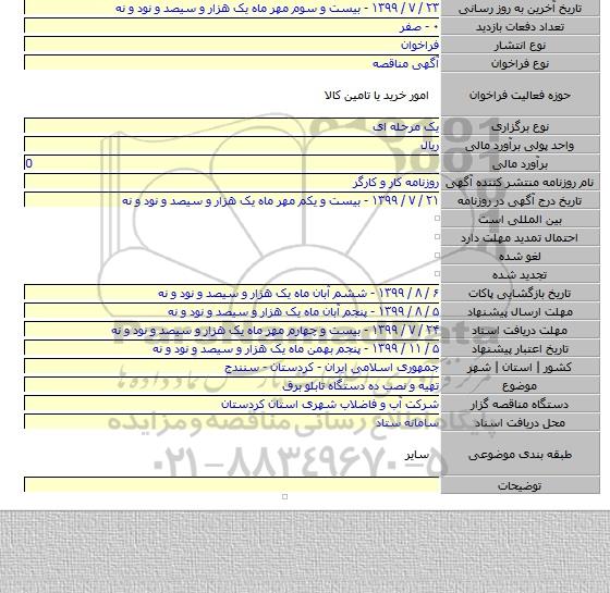 تهیه و نصب ده دستگاه تابلو برق