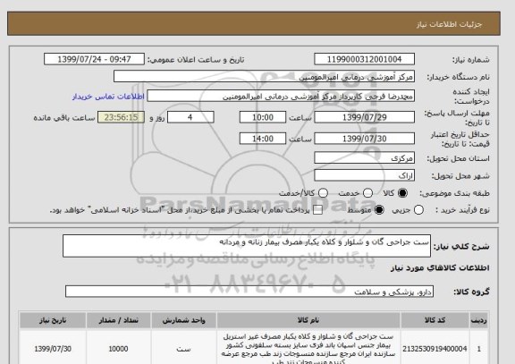 استعلام ست جراحی گان و شلوار و کلاه یکبار مصرف بیمار زنانه و مردانه 
