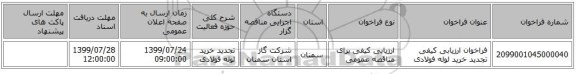 فراخوان ارزیابی کیفی تجدید خرید لوله فولادی 
