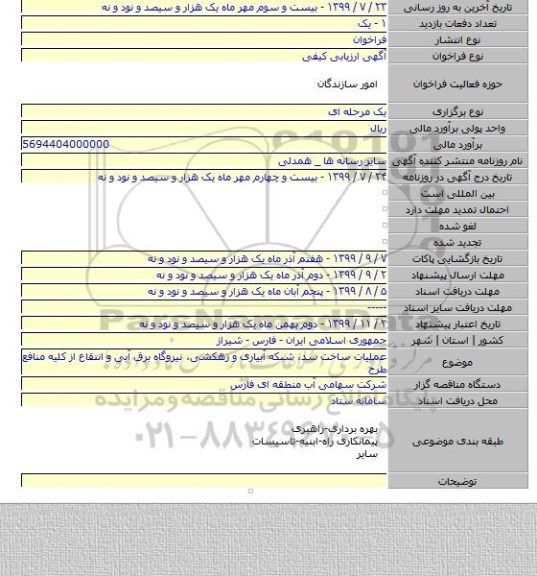 عملیات ساخت سد٬ شبکه آبیاری و زهکشی٬ نیروگاه برق آبی و انتقاع از کلیه منافع طرح