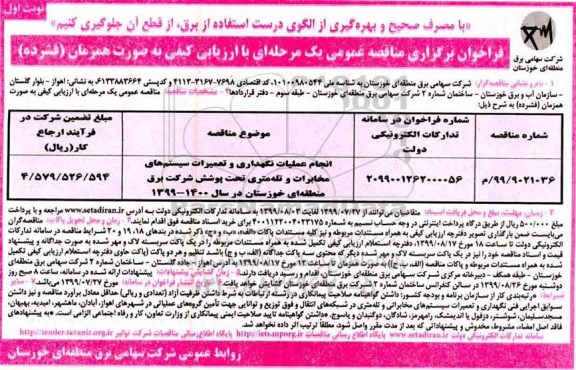 مناقصه عمومی, مناقصه انجام عملیات نگهداری و تعمیرات سیستم های مخابرات