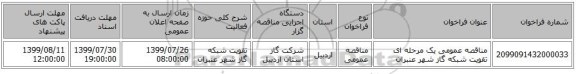 مناقصه عمومی یک مرحله ای تقویت شبکه گاز شهر عنبران