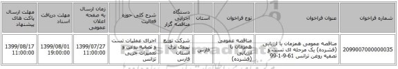 مناقصه عمومی همزمان با ارزیابی (فشرده) یک مرحله ای تست و تصفیه روغن ترانس 61-9-1-99