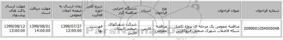 مناقصه عمومی یک مرحله ای پروژه تکمیل شبکه فاضلاب شهرک صنعتی قیروکارزین
