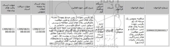 مناقصه عمومی یک مرحله ای ژئو رفرنس نمودن نقشه پلاک های ثبتی، حدنگاری و تعیین موقعیت جغرافیایی پلاک های ثبتی(گنبد، علی‌آباد، رامیان، آزادشهر) 
