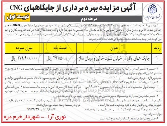 مزایده , مزایده بهره برداری از جایگاههای CNG - مرحله دوم نوبت اول