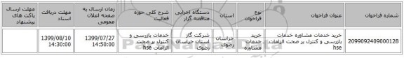 خرید خدمات مشاوره خدمات بازرسی و کنترل بر صحت الزامات hse