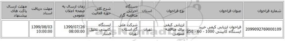 فراخوان ارزیابی کیفی خرید ایستگاه کابینتی 1000 - 60 - 250