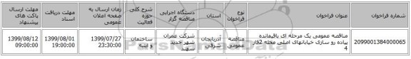 مناقصه عمومی یک مرحله ای  باقیمانده پیاده رو سازی خیابانهای اصلی محله 2فاز 4 