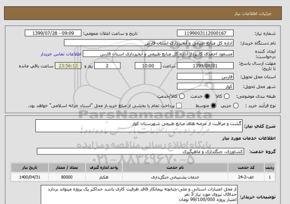 استعلام گشت و مراقبت از عرصه های منابع طبیعی شهرستان کوار