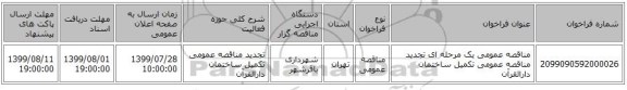مناقصه عمومی یک مرحله ای تجدید مناقصه عمومی تکمیل ساختمان دارالقرآن 