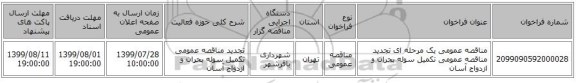 مناقصه عمومی یک مرحله ای تجدید مناقصه عمومی تکمیل سوله بحران و ازدواج آسان 