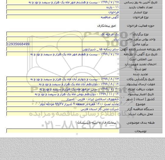 تجدید نصب ۱۲۰۰ فقره در منطقه ۲ شیراز  ۹۹/۲۷ مرحله دوم