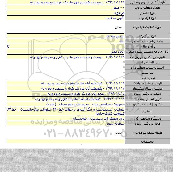 عملیات سندبلاست و رنگ آمیزی برجهای خط ۲۳۰ کیلوولت پلان-پاکستان و خط ۶۳ کیلوولت کنارک-چابهار