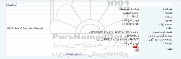 مزایده, مزایده فروش آهن آلات