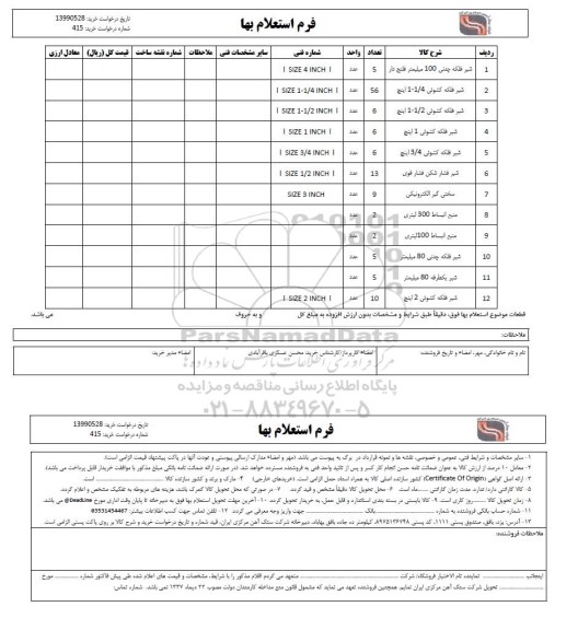 استعلام, استعلام شیر فلکه چدنی