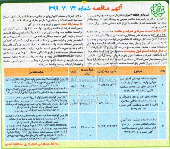 آگهی مناقصه , مناقصه عملیات شبکه آبرسانی فضای سبز  و...