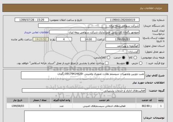 استعلام نصب دوربین وتجهیزات سیستم نظارت تصویری وامنیتی -09179414629-رگجان 