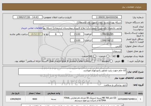 استعلام cd خام جهت رایت تصاویر رادیو لوژی میباشد