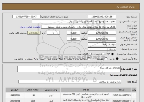 استعلام ملزومات شرکت سوپا