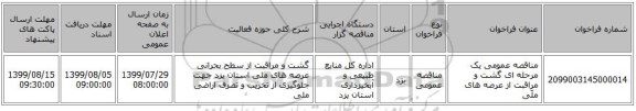 مناقصه عمومی یک مرحله ای گشت و مراقبت از عرصه های ملّی