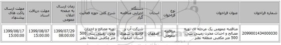 مناقصه عمومی یک مرحله ای تهیه مصالح و احداث مخزن زمینی بتنی 500 متر مکعبی منطقه نطنز 